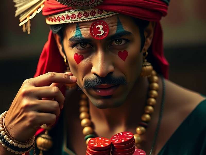 Indian poker player demonstrating a perfect neutral poker face during a live game