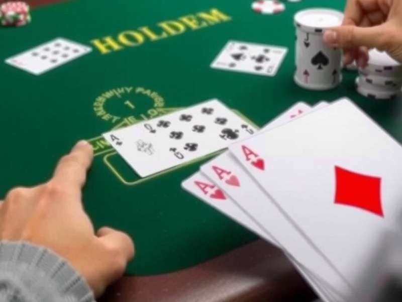 Professional Texas Holdem poker table with cards and chips