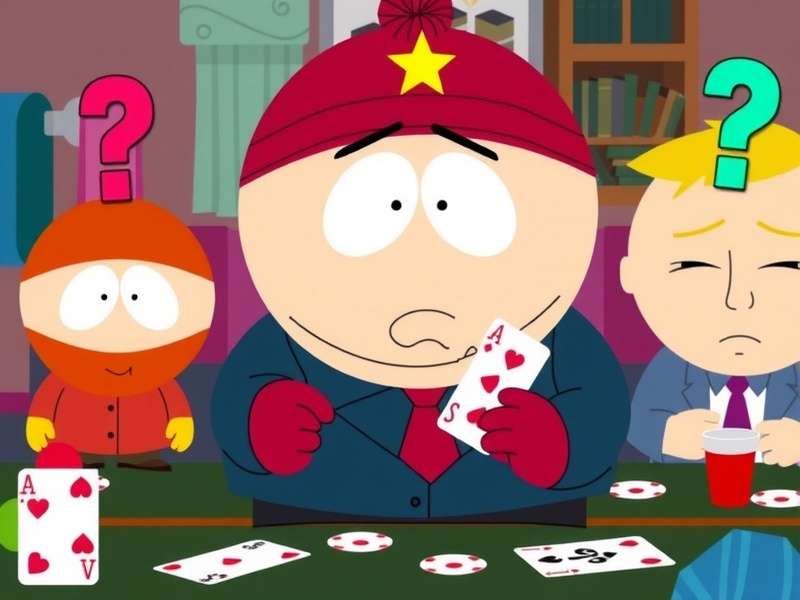A serious poker player in an Indian casino with a perfectly neutral, Cartman-like expression